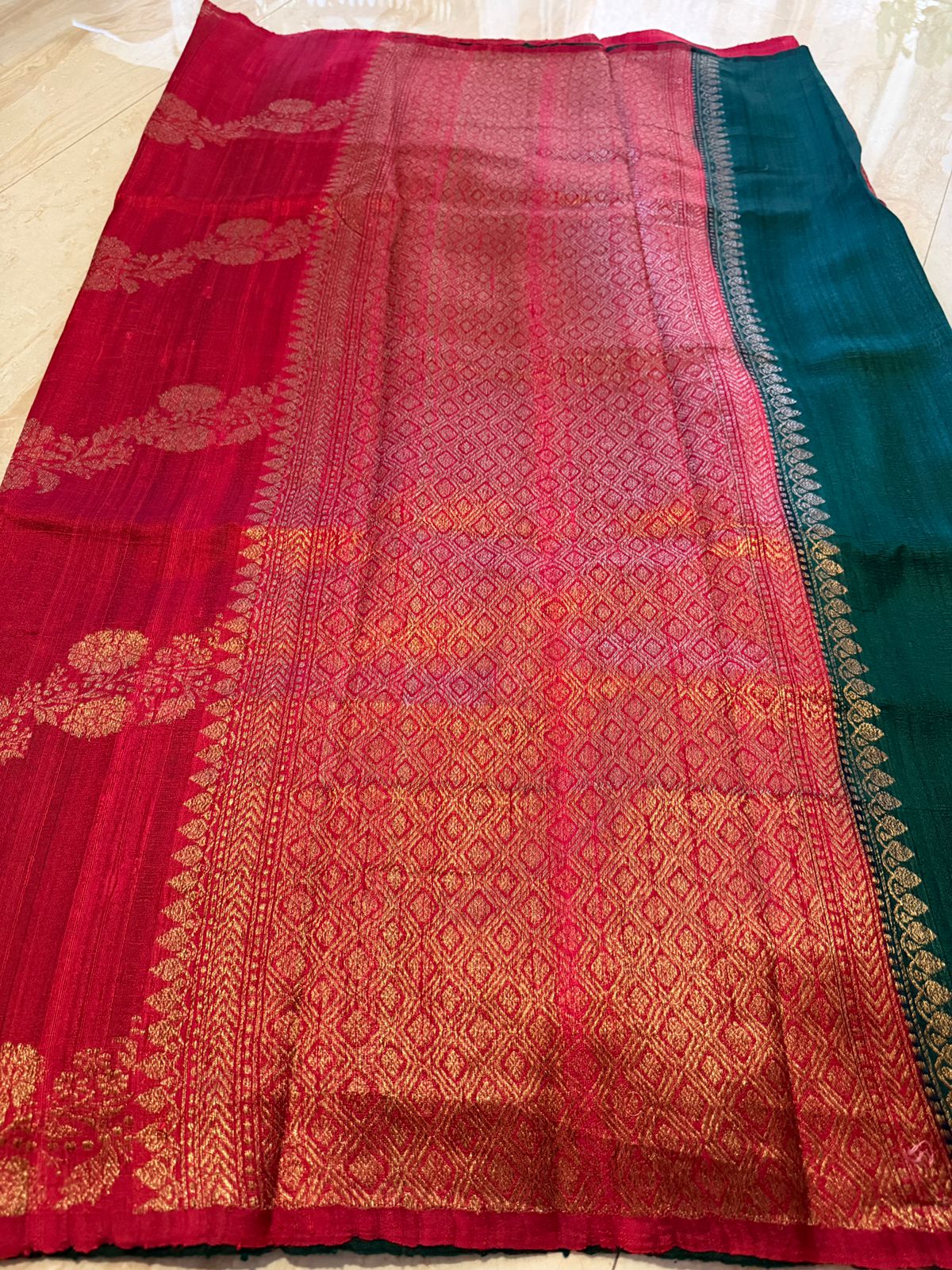 Pure Handloom Raw Silk Leheriya Weave Banarasi Saree