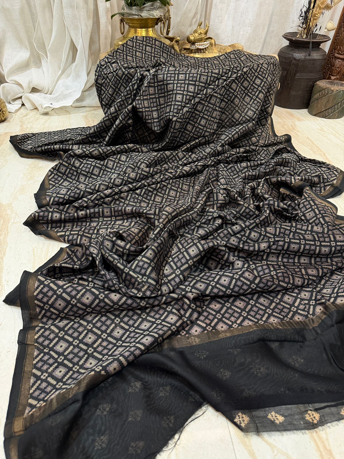 Chanderi Silk Cotton Hand Block Ajrakh Print