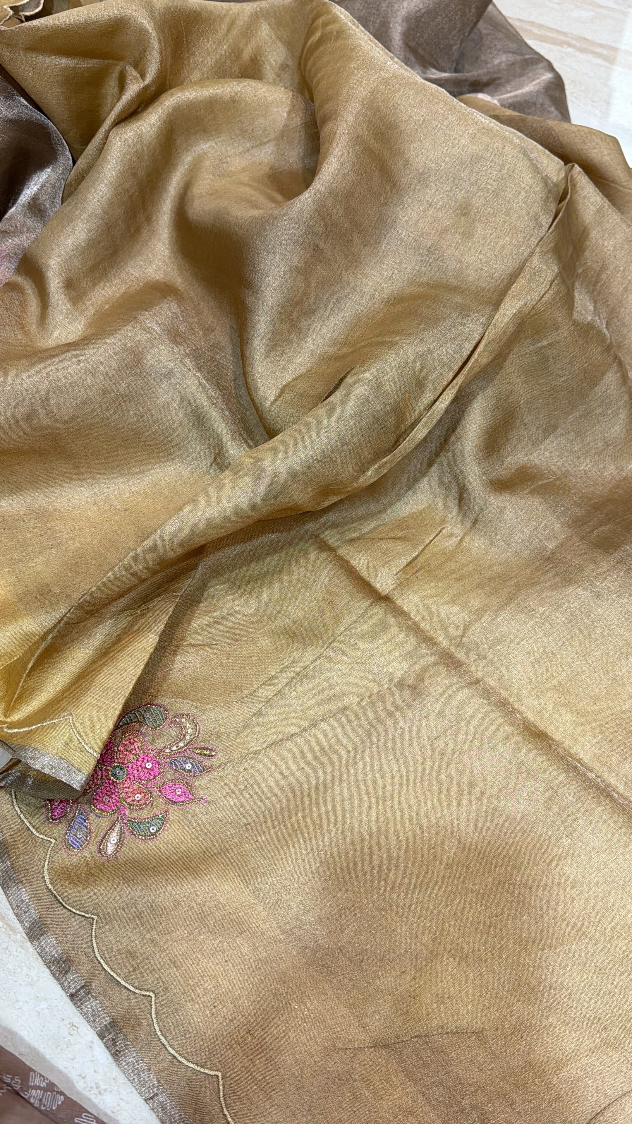 Tissue Soft Silk Saree With Embroidery Butta On Border