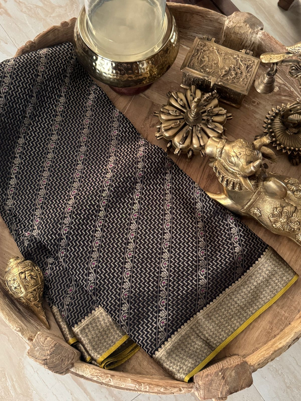 Pure Mysore Brocade Crepe Silk Saree With Meenakari Weave