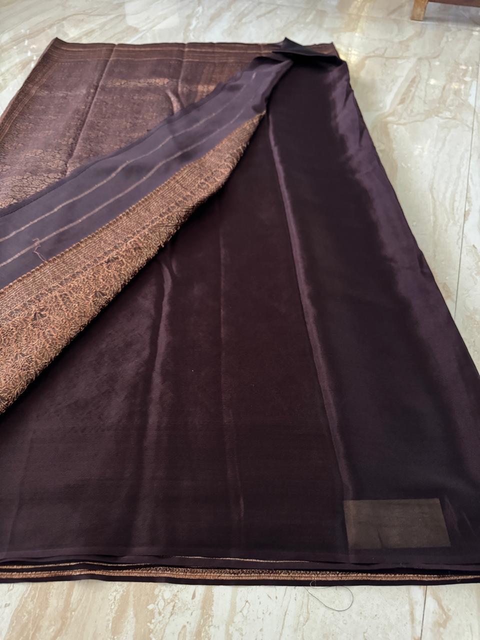 Pure Mysore Brocade Crepe Silk Saree With Antiq Zari Weave