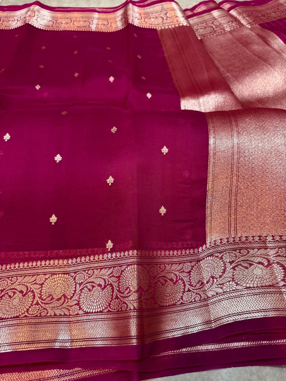 Pure Handloom Kora Banarasi Silk Saree