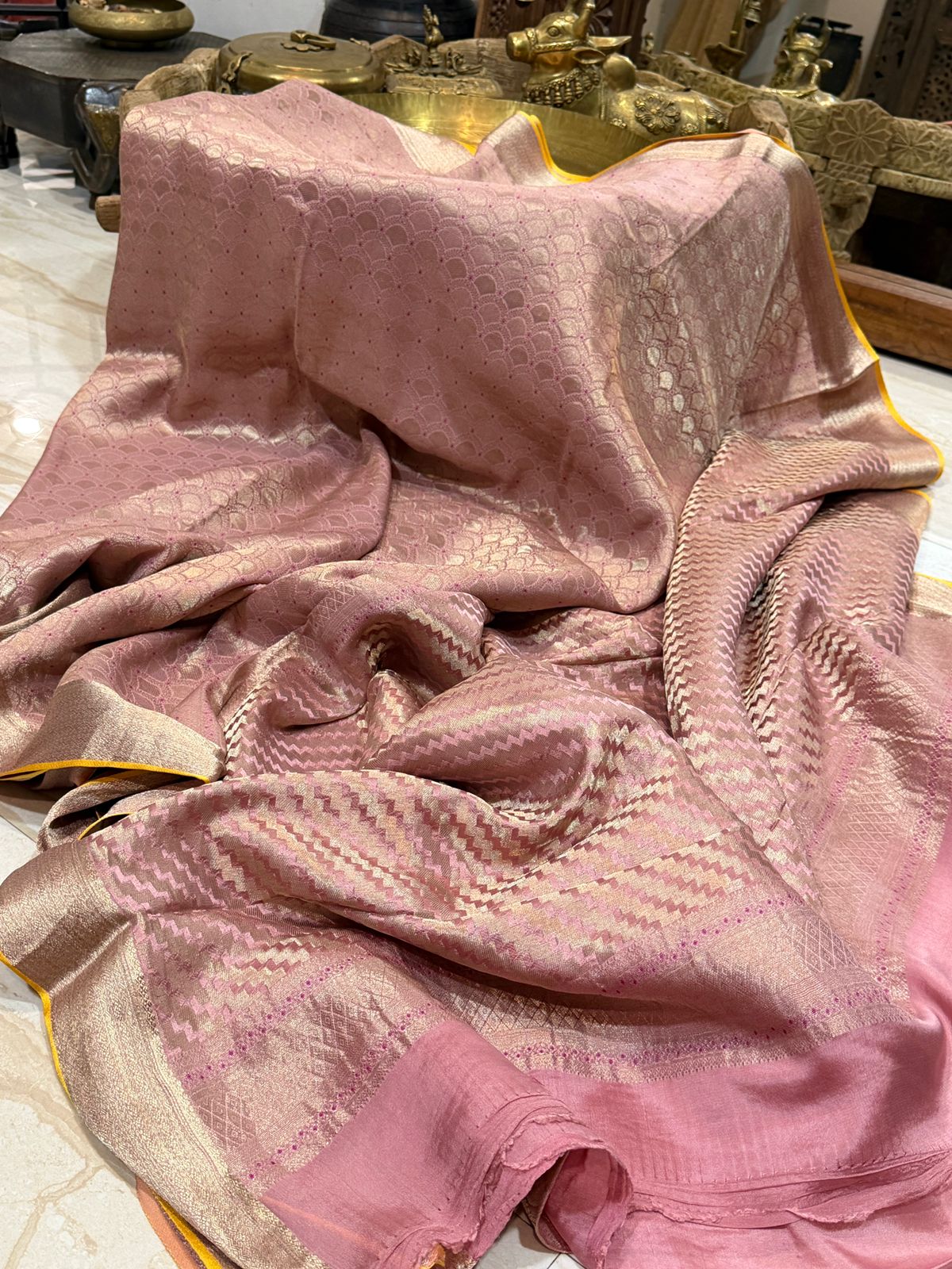 Pure Mysore Brocade Crepe Silk Saree With Meenakari Weave