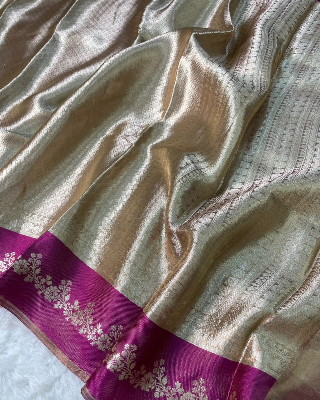 Banarasi Soft Brocade Tissue Silk Saree With Satin Patta Border