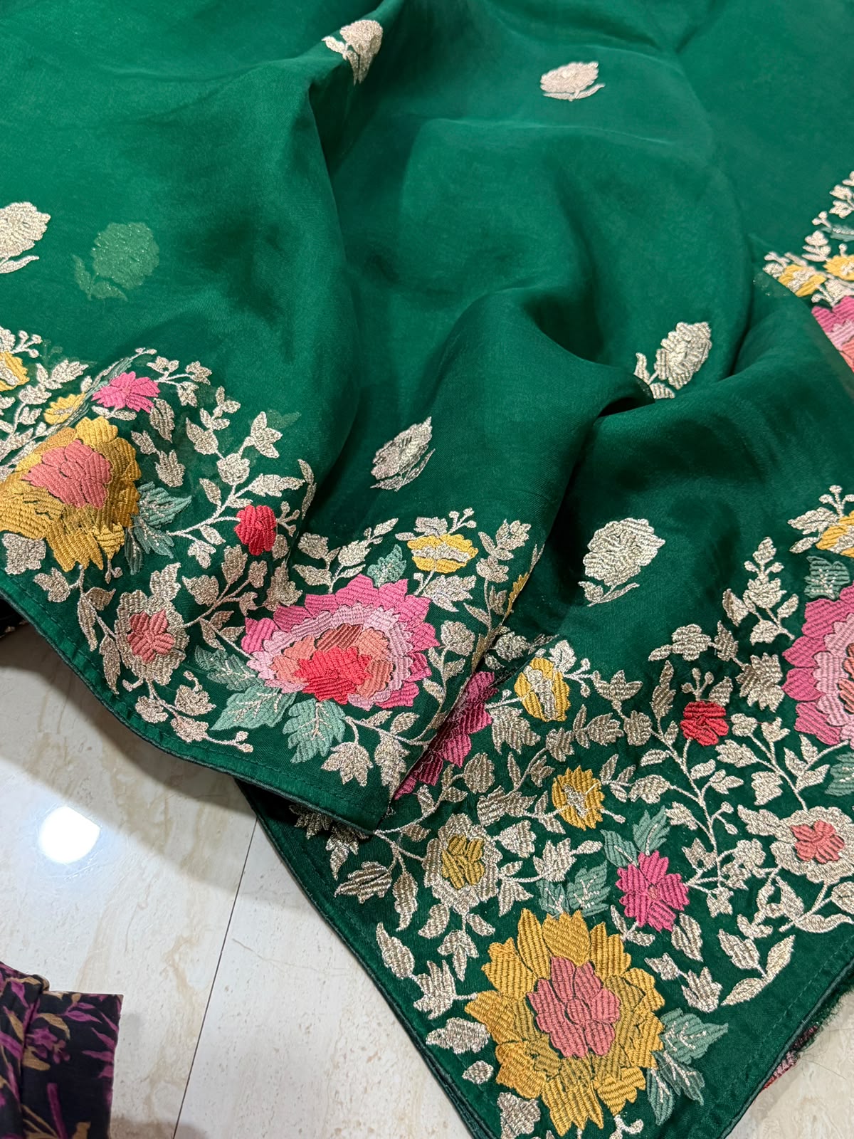 Pure Organza Silk Saree With Machine Embroidery