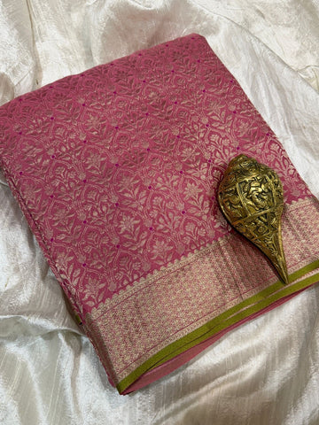 Mysore Brocade Crepe Silk Saree With Meenakari Weave