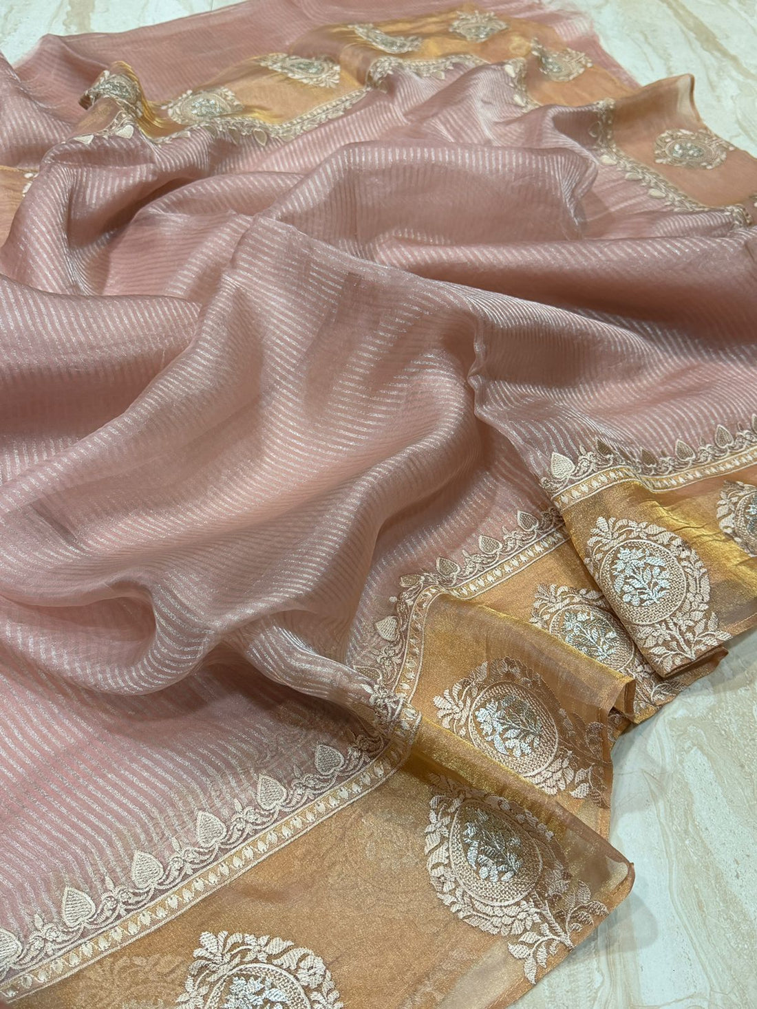 Pure Banarasi Soft Tissue Silk Saree With Embroidery Border Butta
