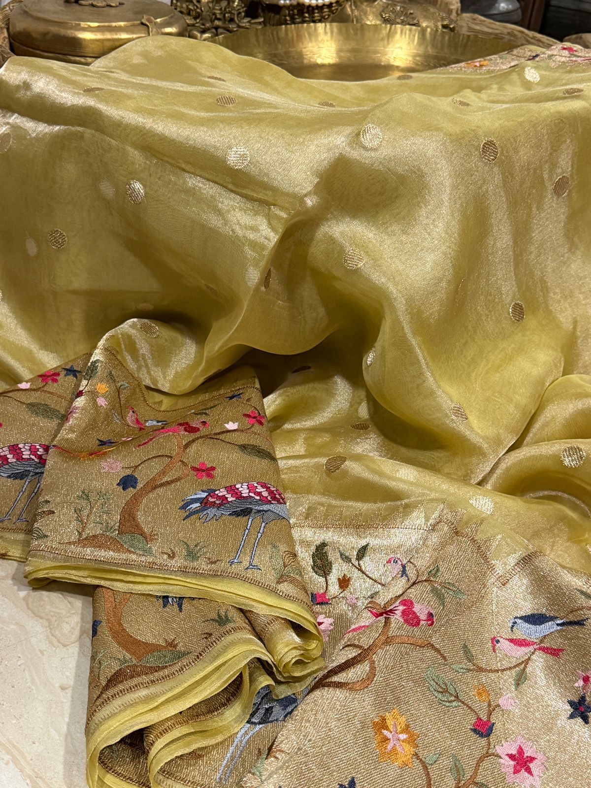 Banarasi Soft Tissue Silk Saree With Paithani Embroidery Border