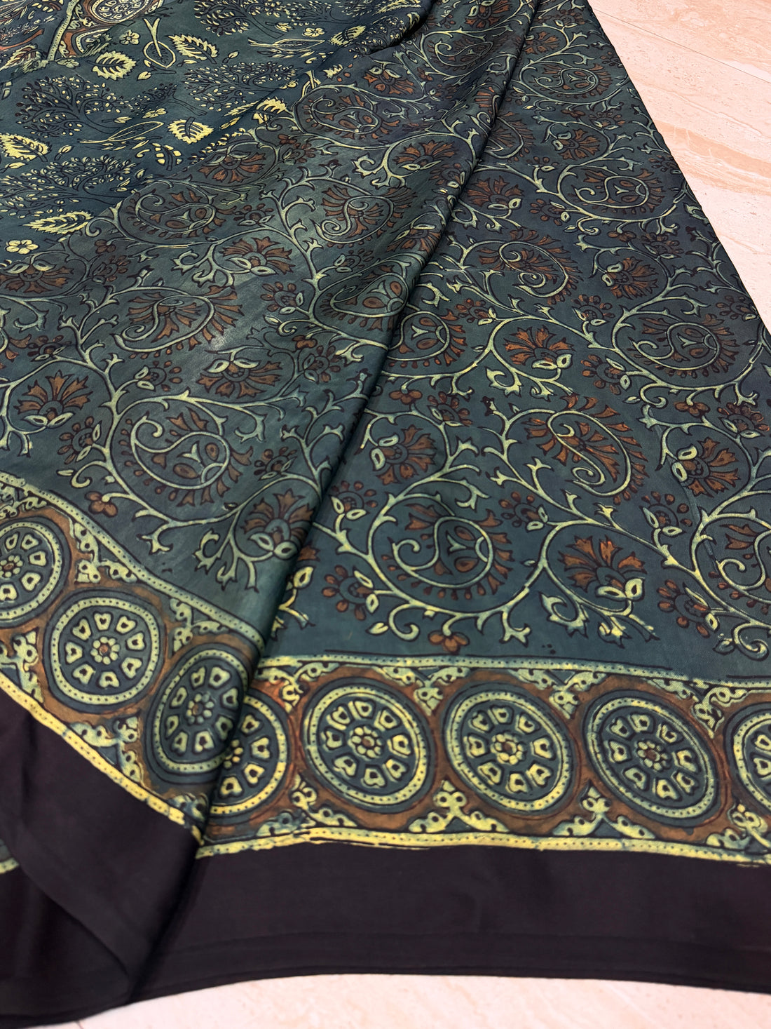 Pure Modal Silk Saree Hand Block Ajrakh Print