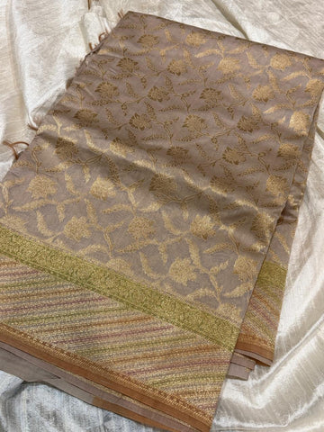 Banarasi Soft Chanderi Tissue Silk Handbrush Dye saree