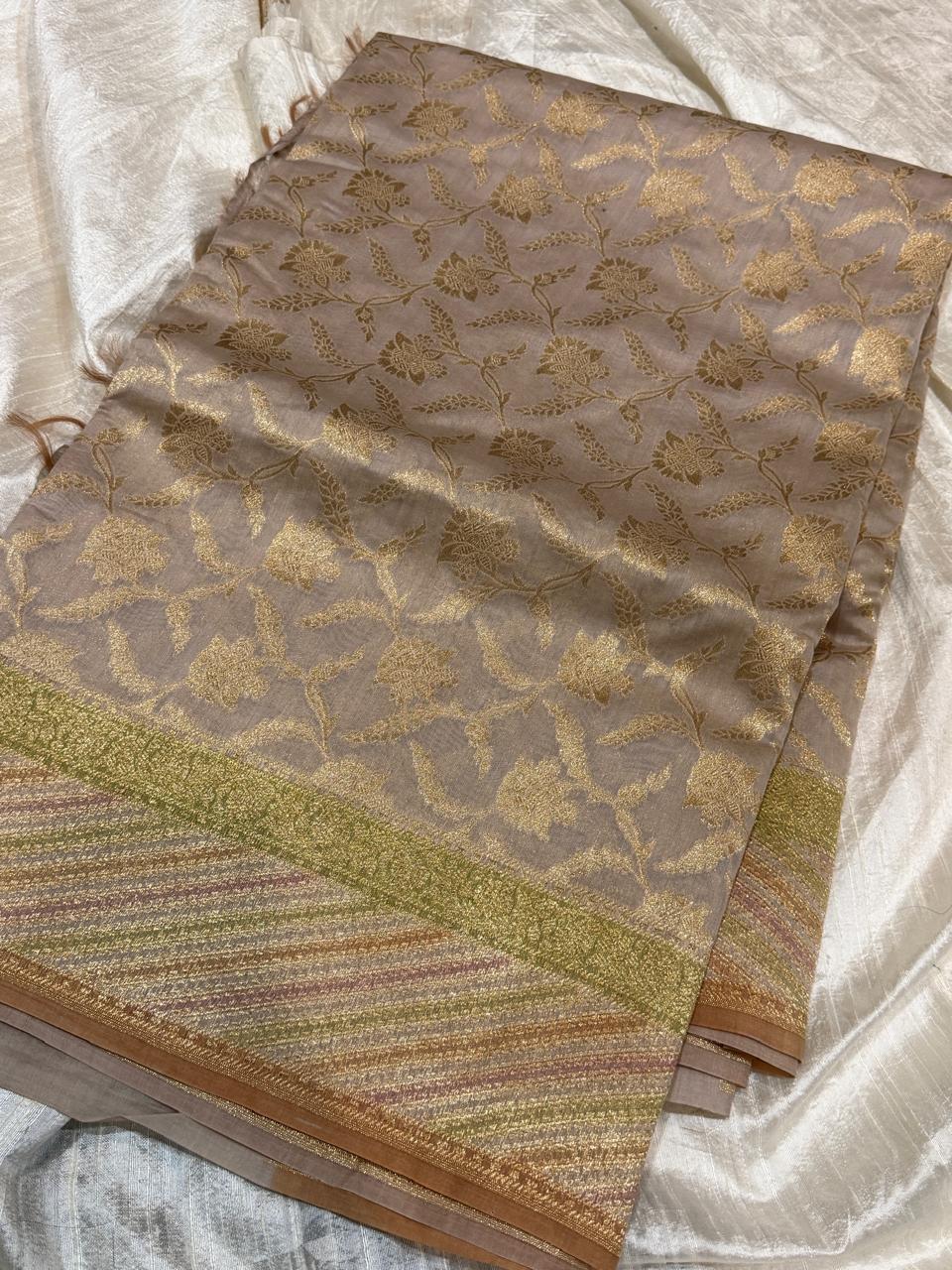 Banarasi Soft Chanderi Tissue Silk Handbrush Dye saree