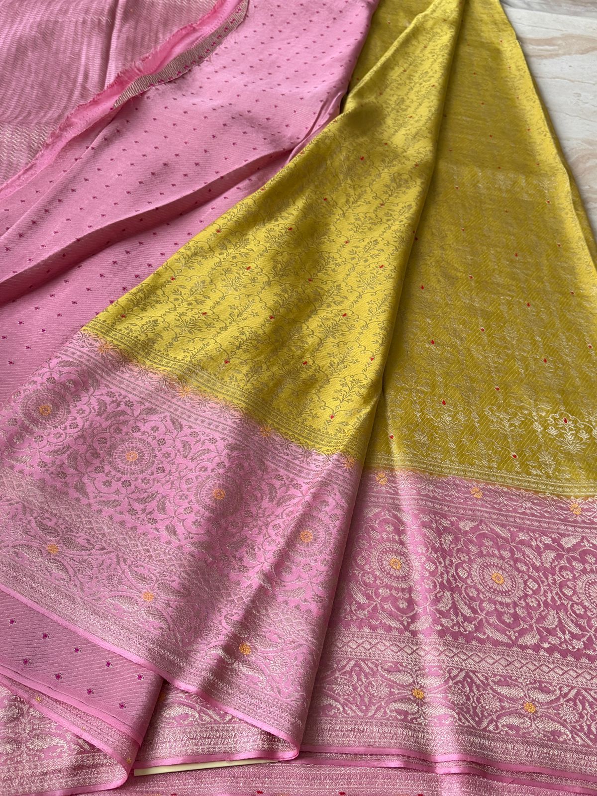 Pure Mysore Brocade Crepe Silk Saree Zari Weave