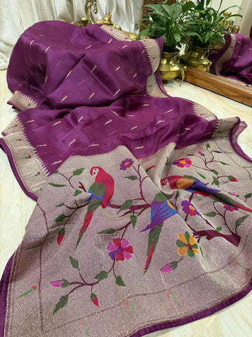 Pure Organza Saree with Paithani Embroidery