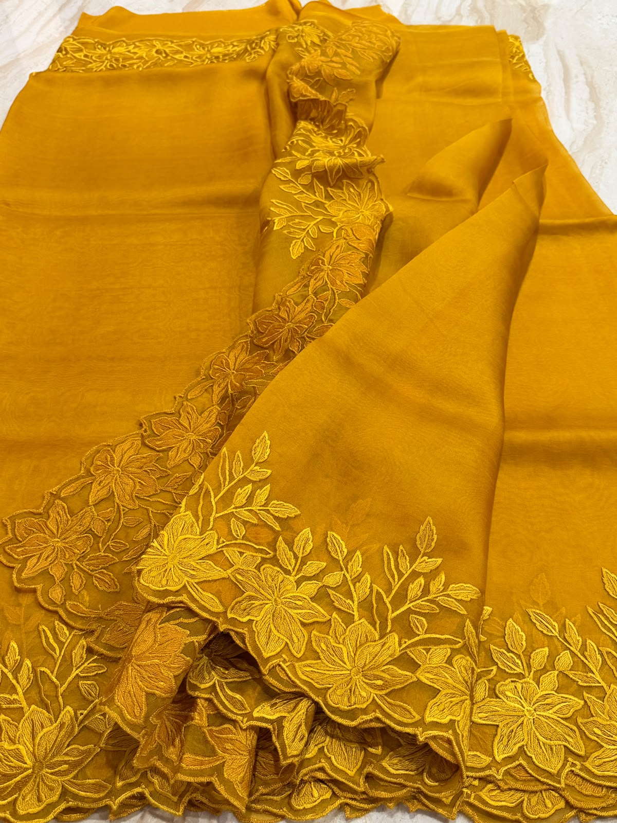 Organza Silk Saree With Embroidery Alfi Cutwork Scallop Border