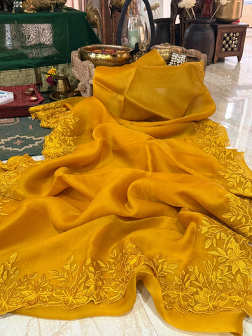 Organza Silk Saree With Embroidery Alfi Cutwork Scallop Border