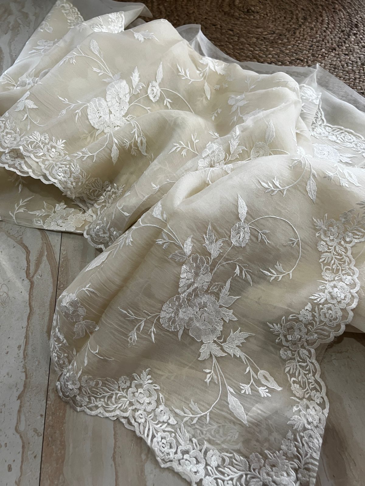 Pure Organza Silk Saree With All Over Embroidery