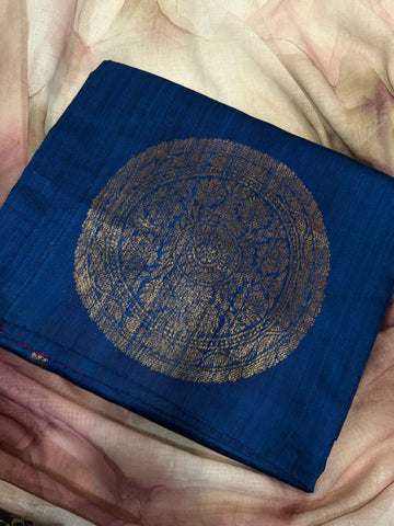 Pure Handloom Tussar Raw Silk Banarasi Saree With Meenakari