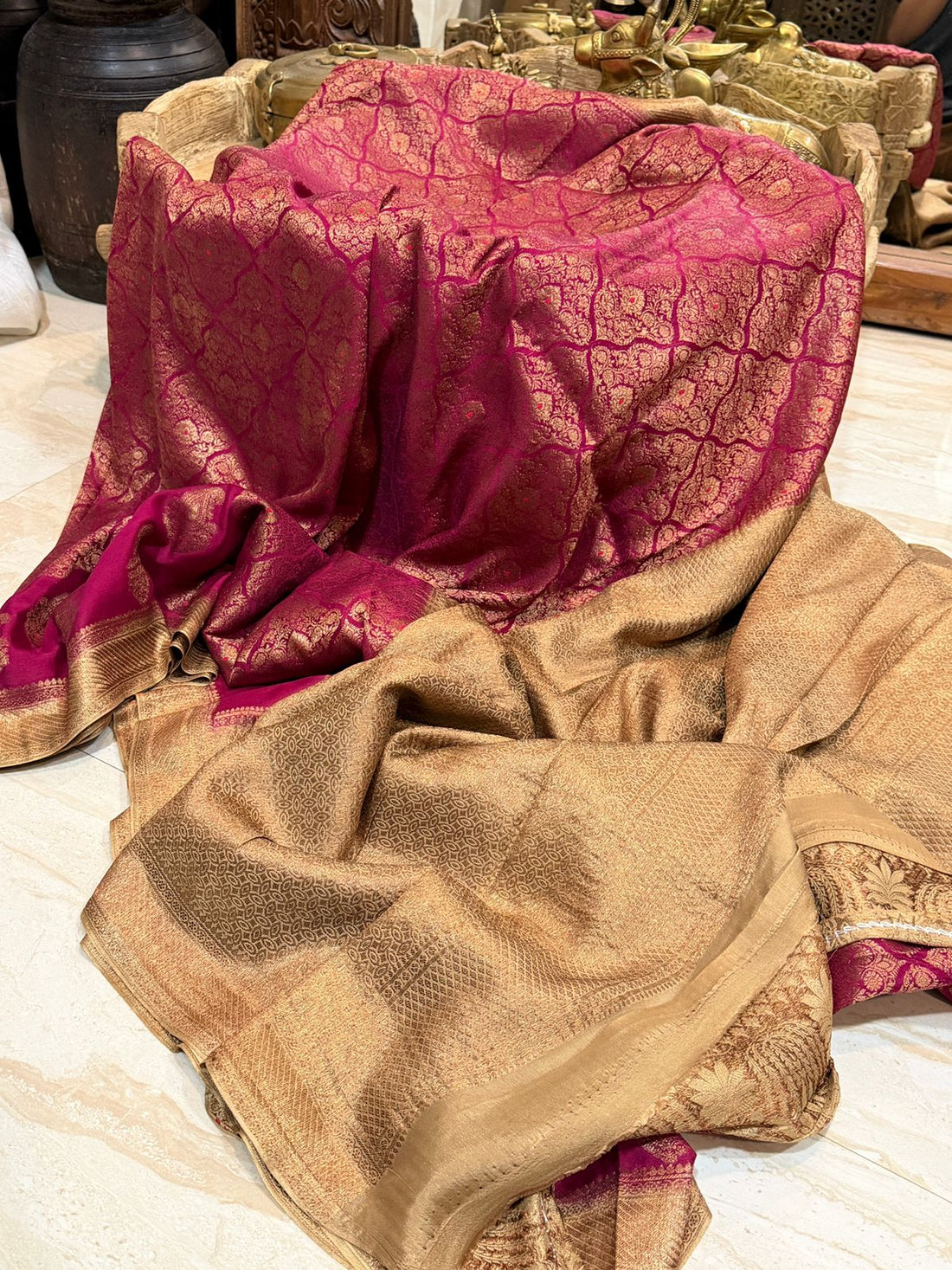 Pure Mysore Brocade Crepe Silk Saree With Meenakari Weave