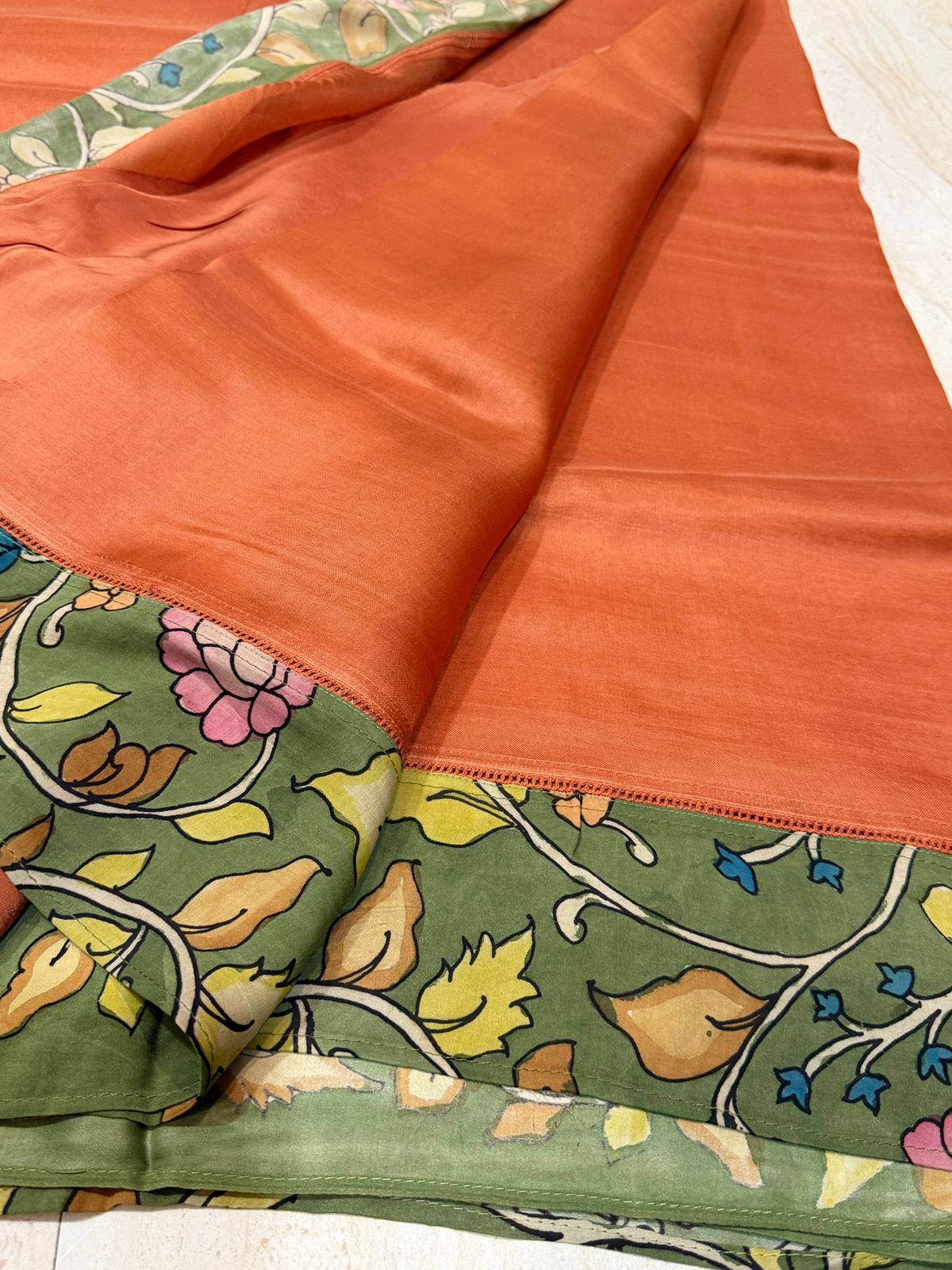 Elegant Organza Silk Saree with Modal Silk Kalamkari Border