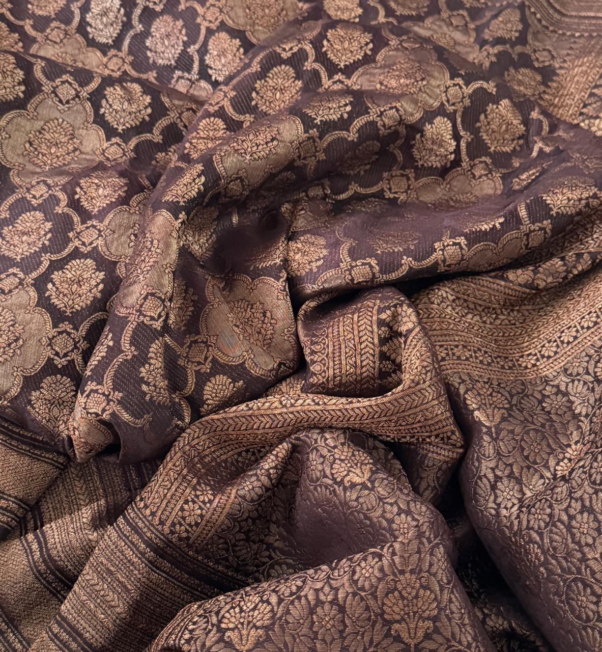 Pure Mysore Brocade Crepe Silk Saree With Antiq Zari Weave