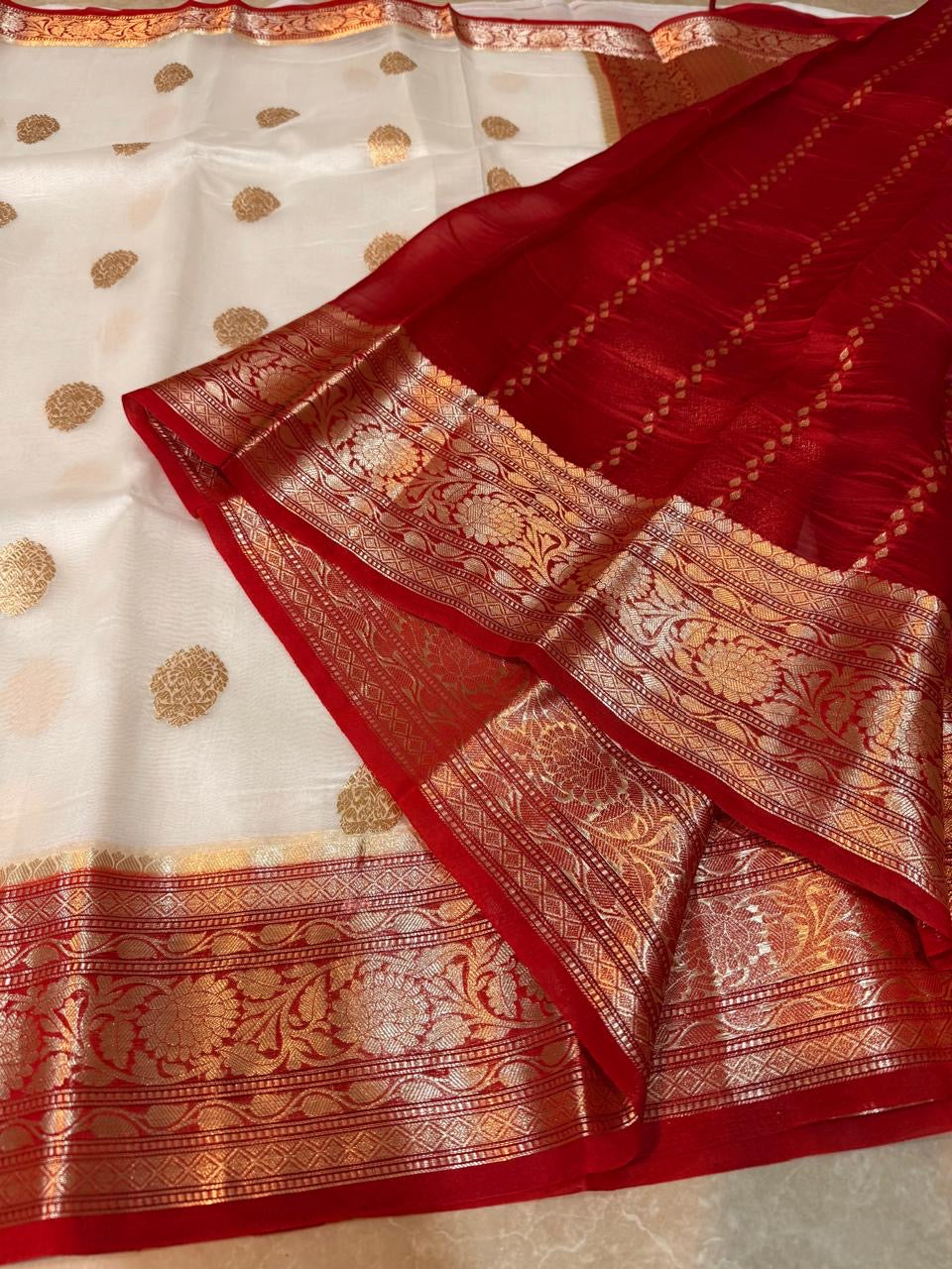 Pure Handloom Kora Banarasi Silk Saree