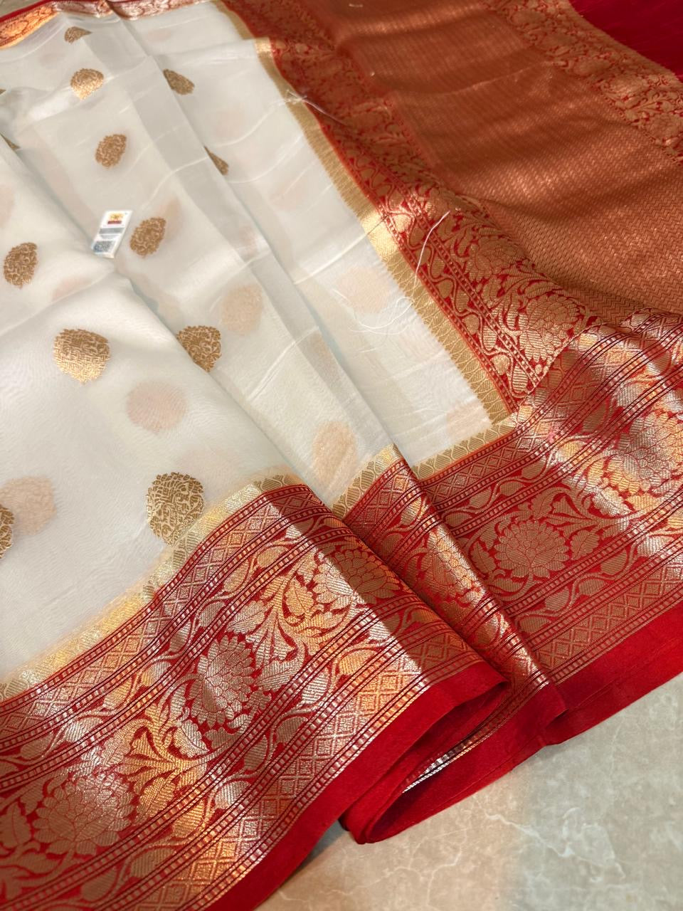 Pure Handloom Kora Banarasi Silk Saree