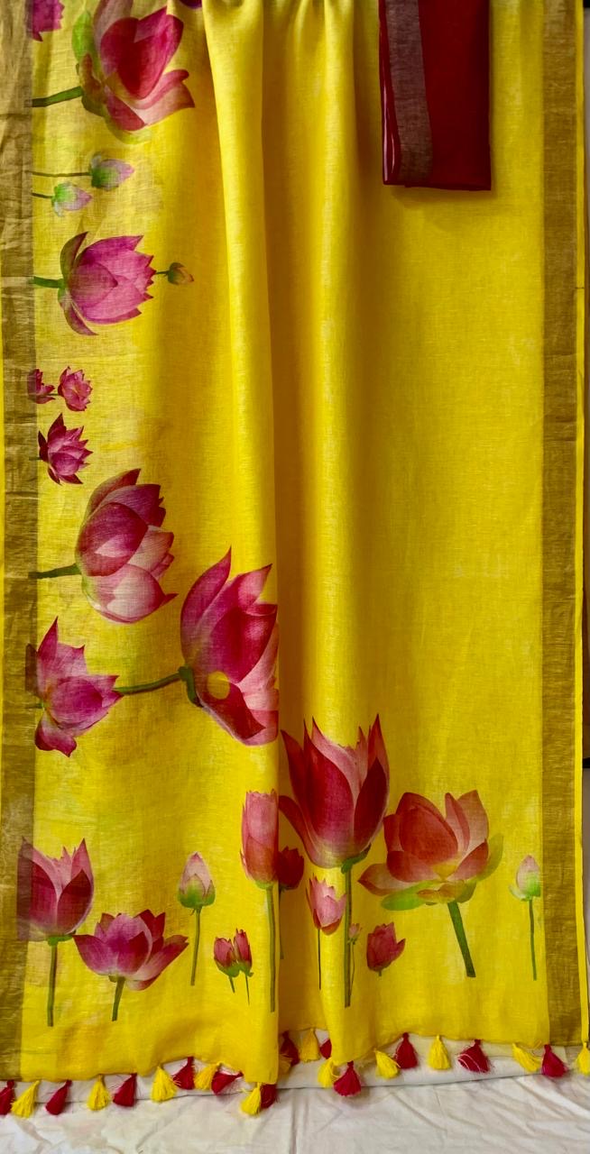 Pure Linen By Linen Digital Print Saree
