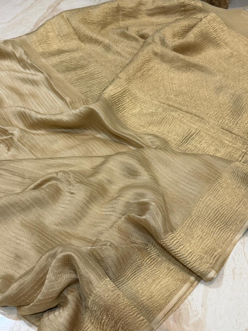 Pure Mysore Brocade Crush Zari Weave Crepe Silk Saree