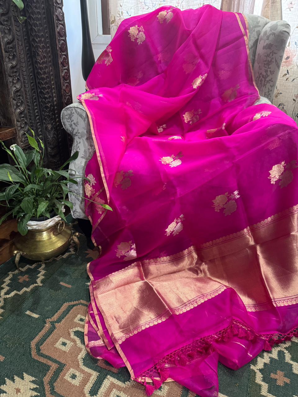 Pure Handloom Kora Banarasi Sona Rupa Zari Weave