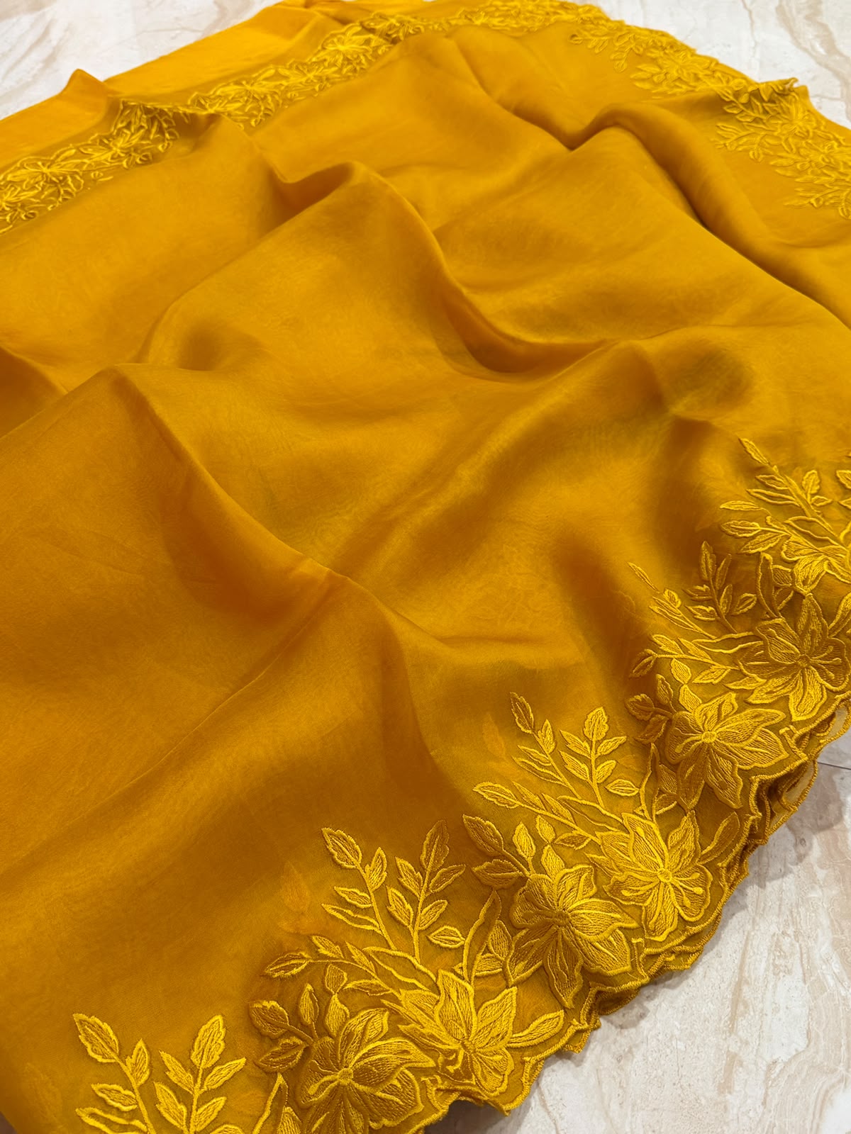 Organza Silk Saree With Embroidery Alfi Cutwork Scallop Border