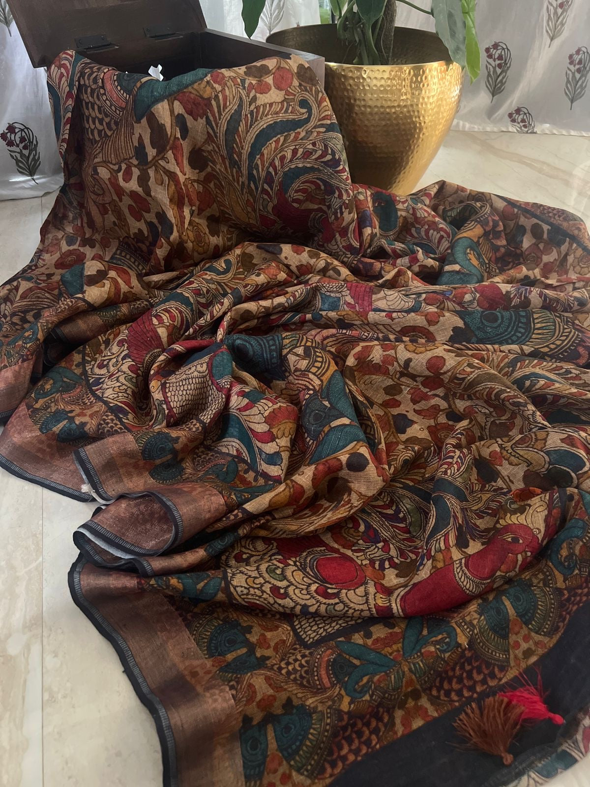 Pure Linen By Linen Digital Kalamkari Print Saree