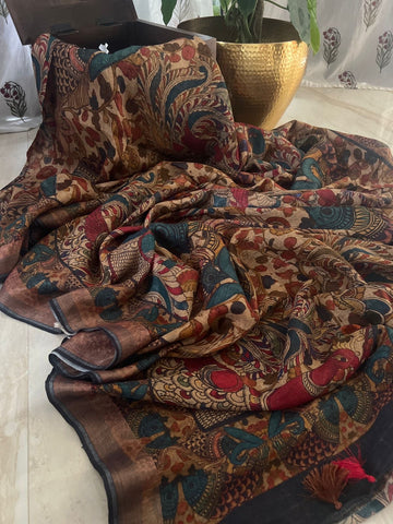 Pure Linen By Linen Digital Kalamkari Print Saree