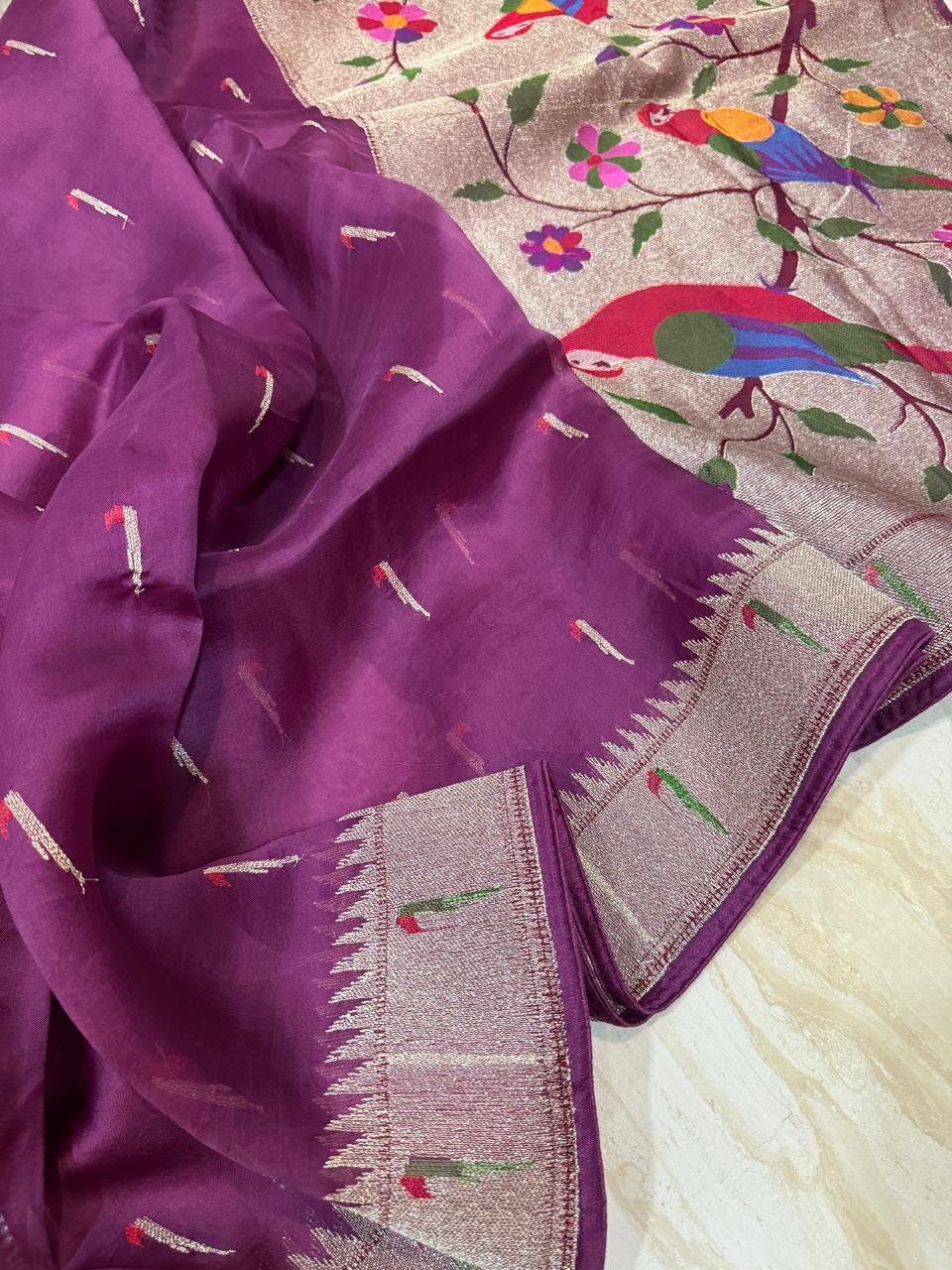Pure Organza Saree with Paithani Embroidery