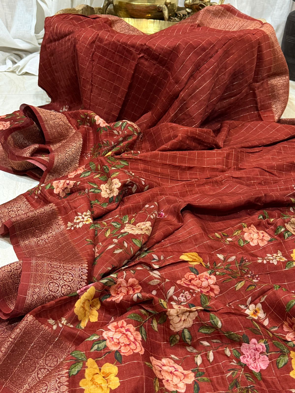 Chanderi Silk Cotton Zari Weave Border Saree with Digital Print