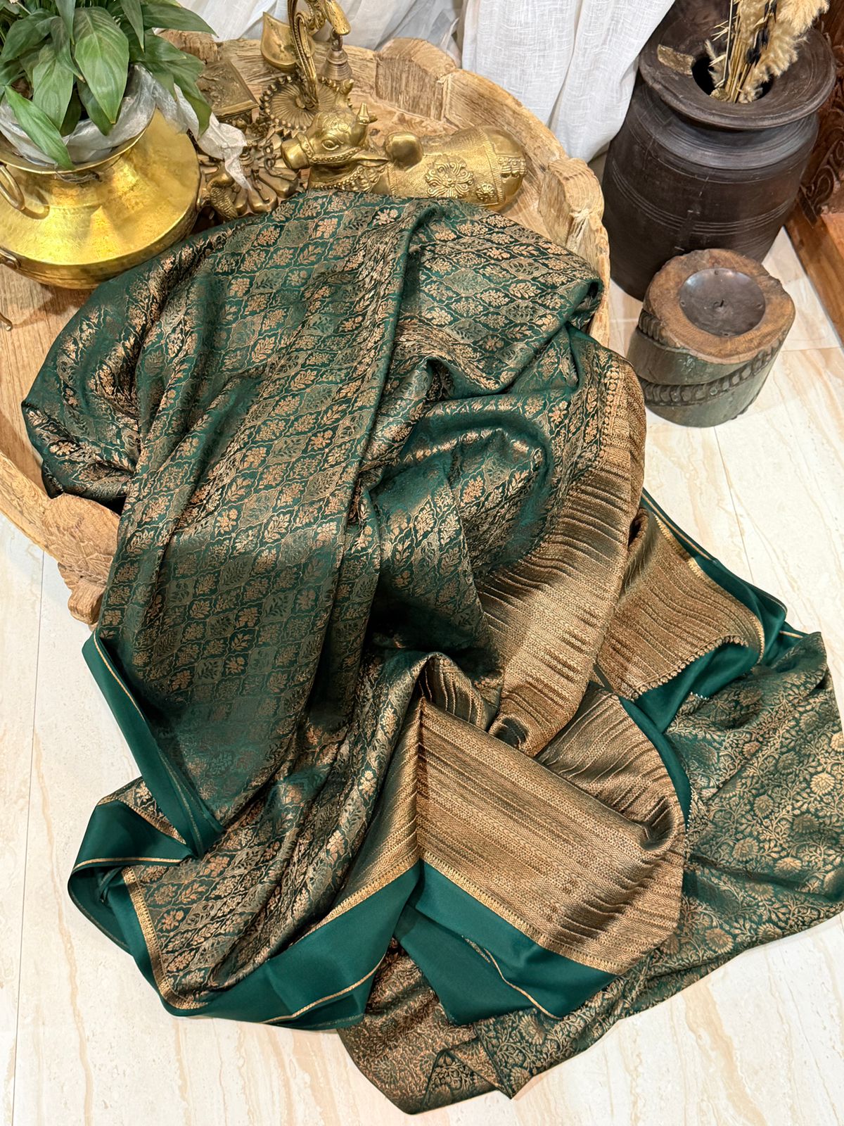 Pure Mysore Brocade Crepe Silk Saree With Antiq Zari Weave