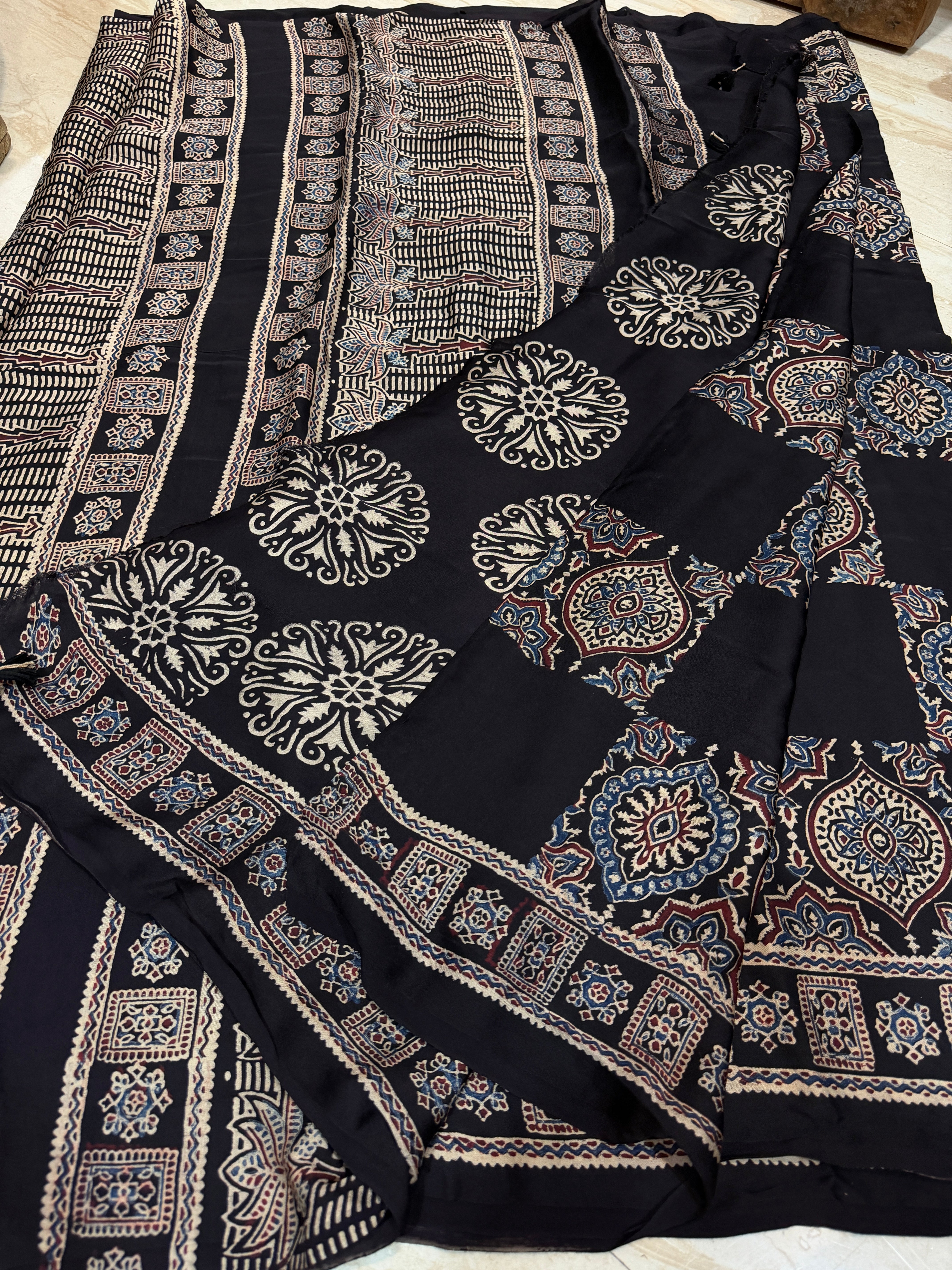 Pure Modal Silk Saree Hand Block Ajrakh Print