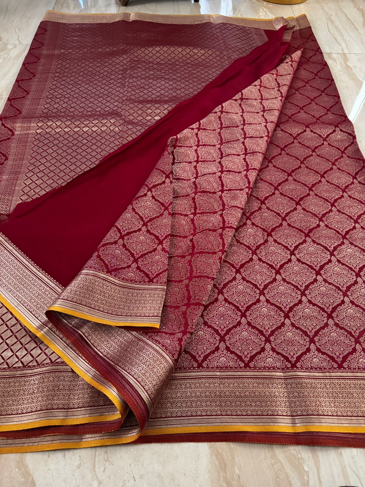 Pure Mysore Brocade Crepe Silk Saree With Meenakari