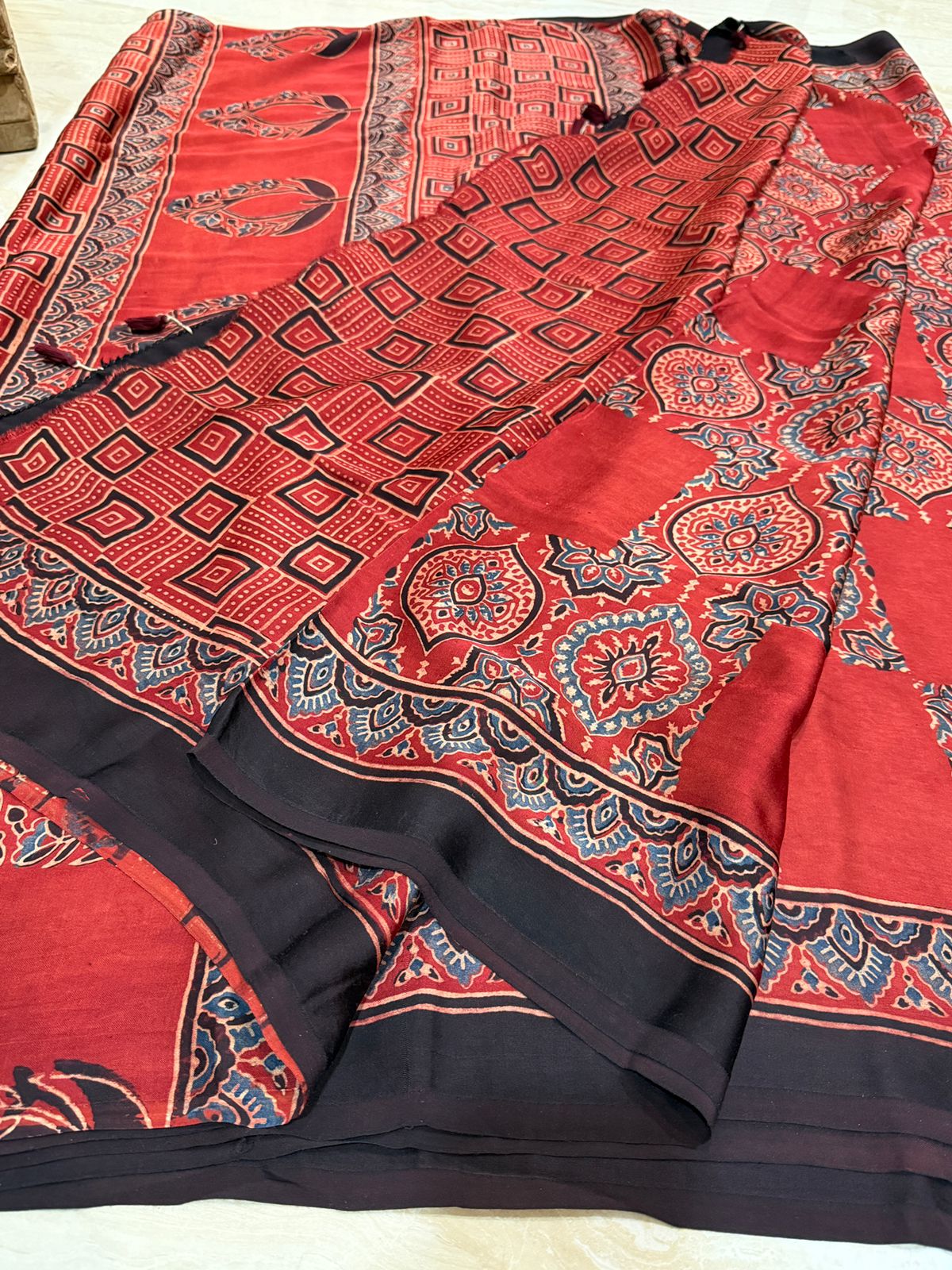Pure Modal Silk Saree Hand Block Ajrakh Print