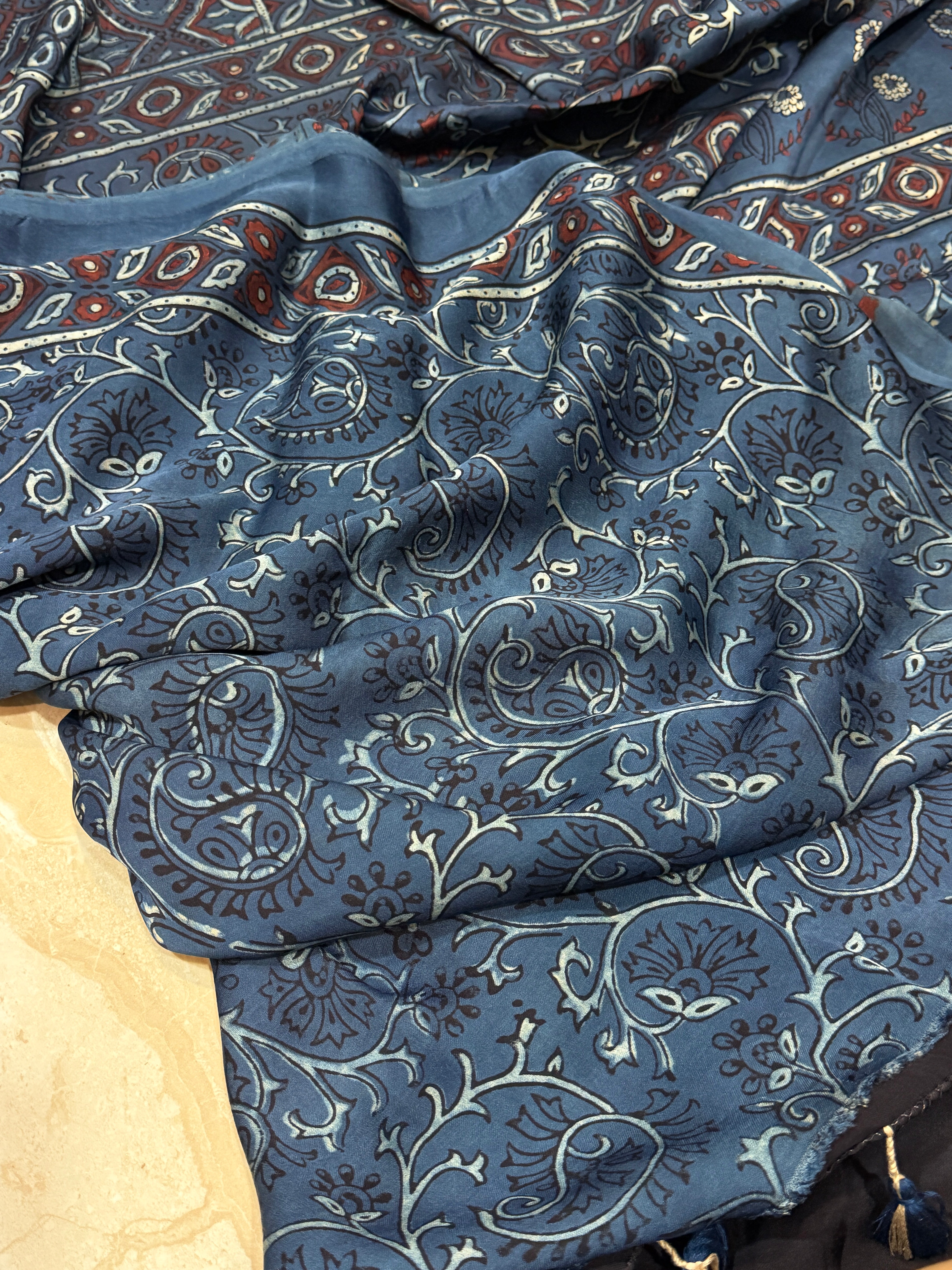 Pure Modal Silk Saree Hand Block Ajrakh Print