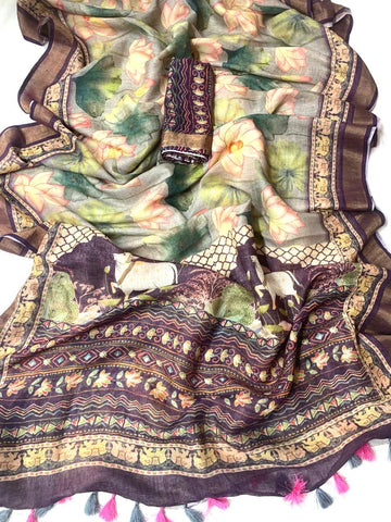 Pure Linen By Linen Digital Print Saree