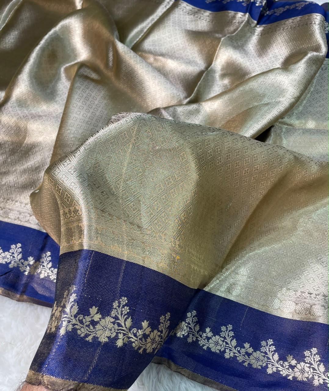 Banarasi Soft Brocade Tissue Silk Saree With Satin Patta Border