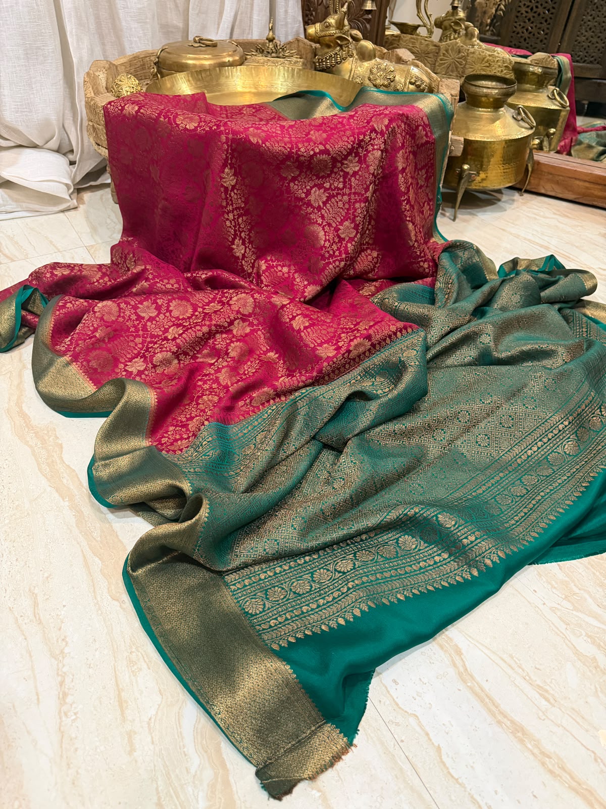 Mysore Brocade Crepe Silk With Antiq Zari Weave