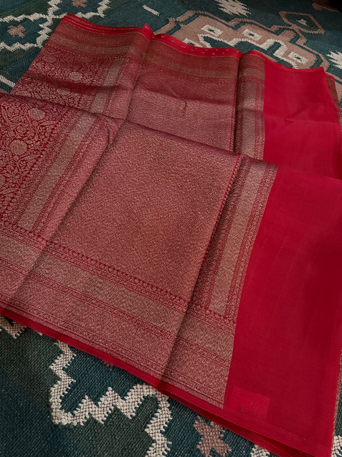 Pure Handloom Kora Brocade Banarasi Saree