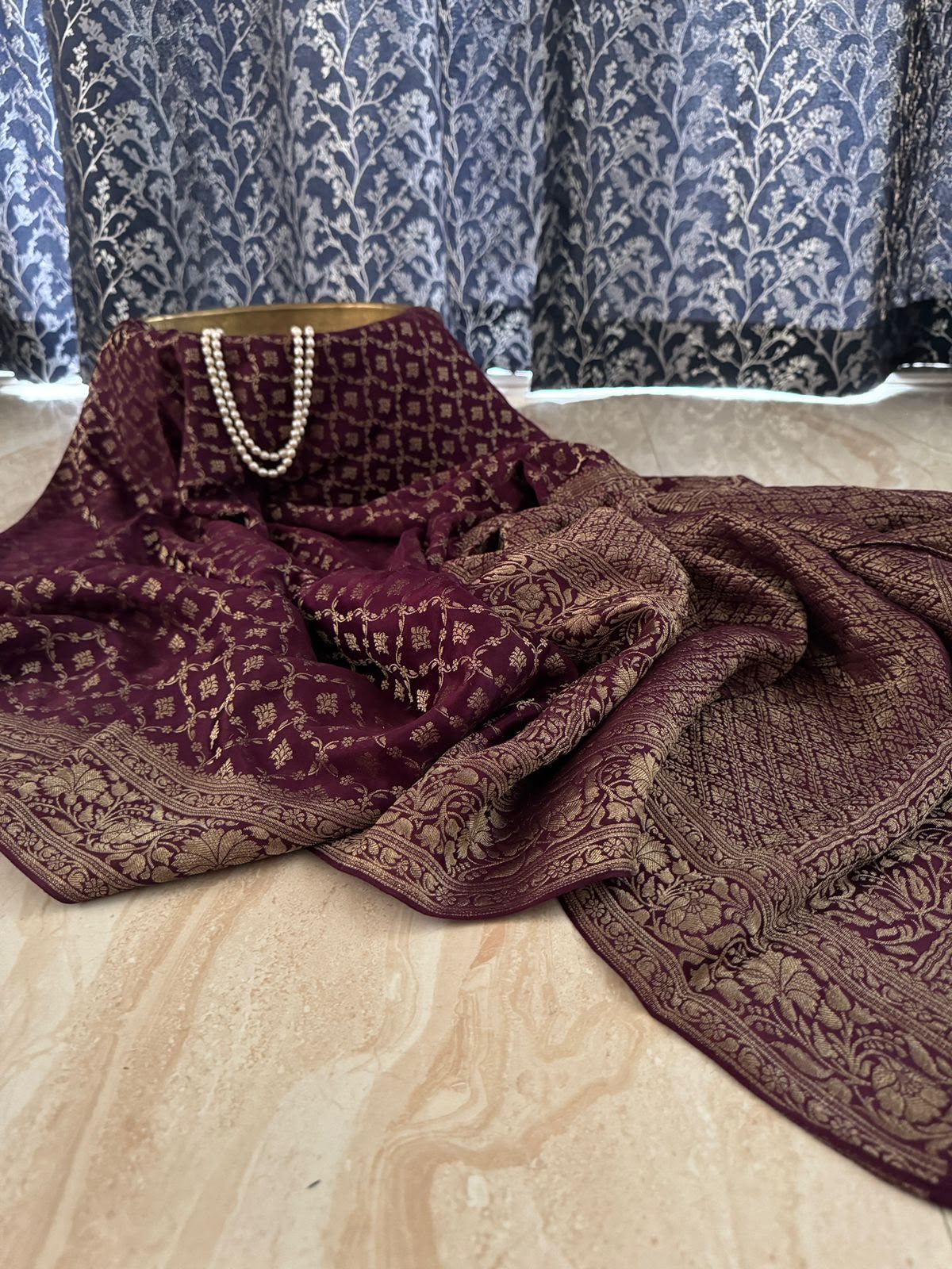 Pure Mysore Brocade Crepe Silk Saree With Antiq Zari Weave