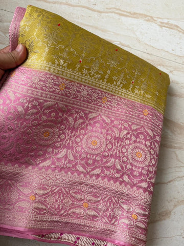 Pure Mysore Brocade Crepe Silk Saree Zari Weave