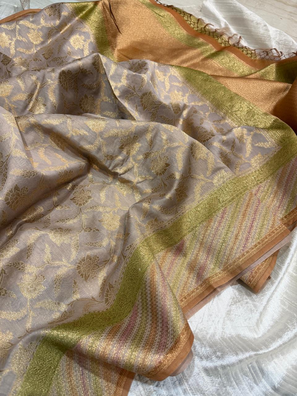 Banarasi Soft Chanderi Tissue Silk Handbrush Dye saree
