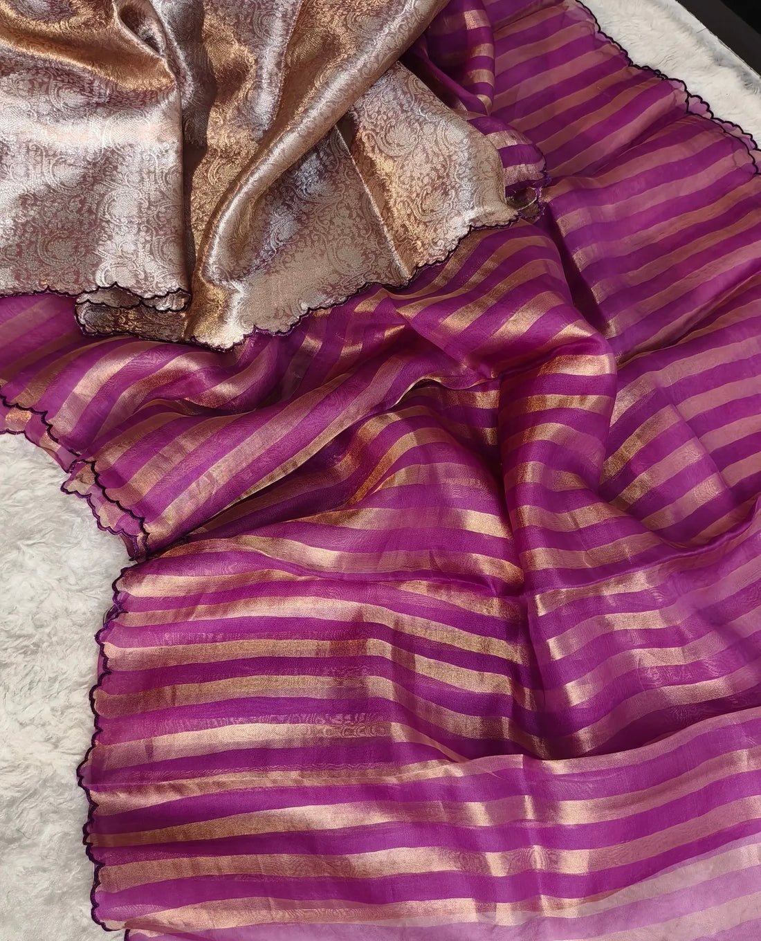 Banarasi Soft Glass Tissue Stripes Silk Saree with Tissue Brocade Blouse
