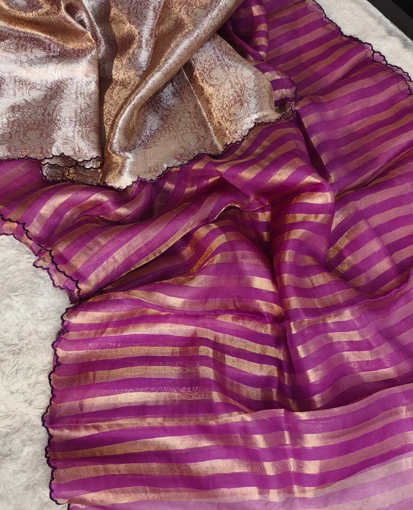 Banarasi Soft Glass Tissue Stripes Silk Saree with Tissue Brocade Blouse