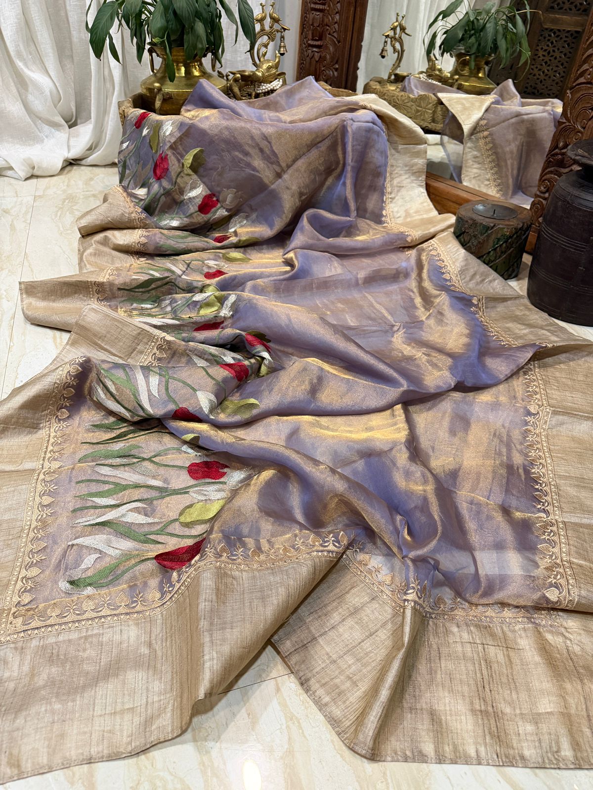 Banarasi Soft Tissue Silk Saree With Tussar Border