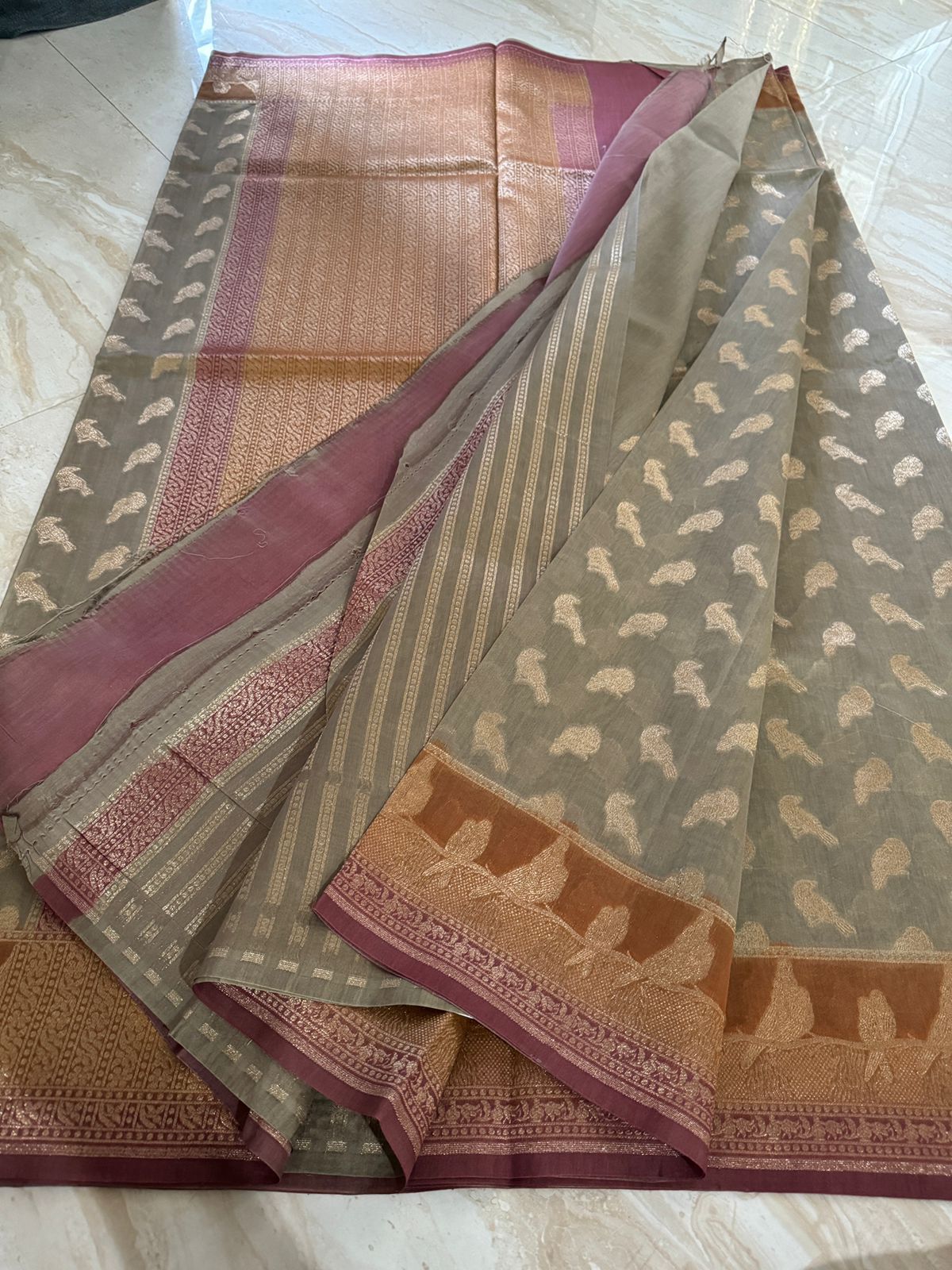 Banarasi Handloom Moonga Saree with Zari Weave